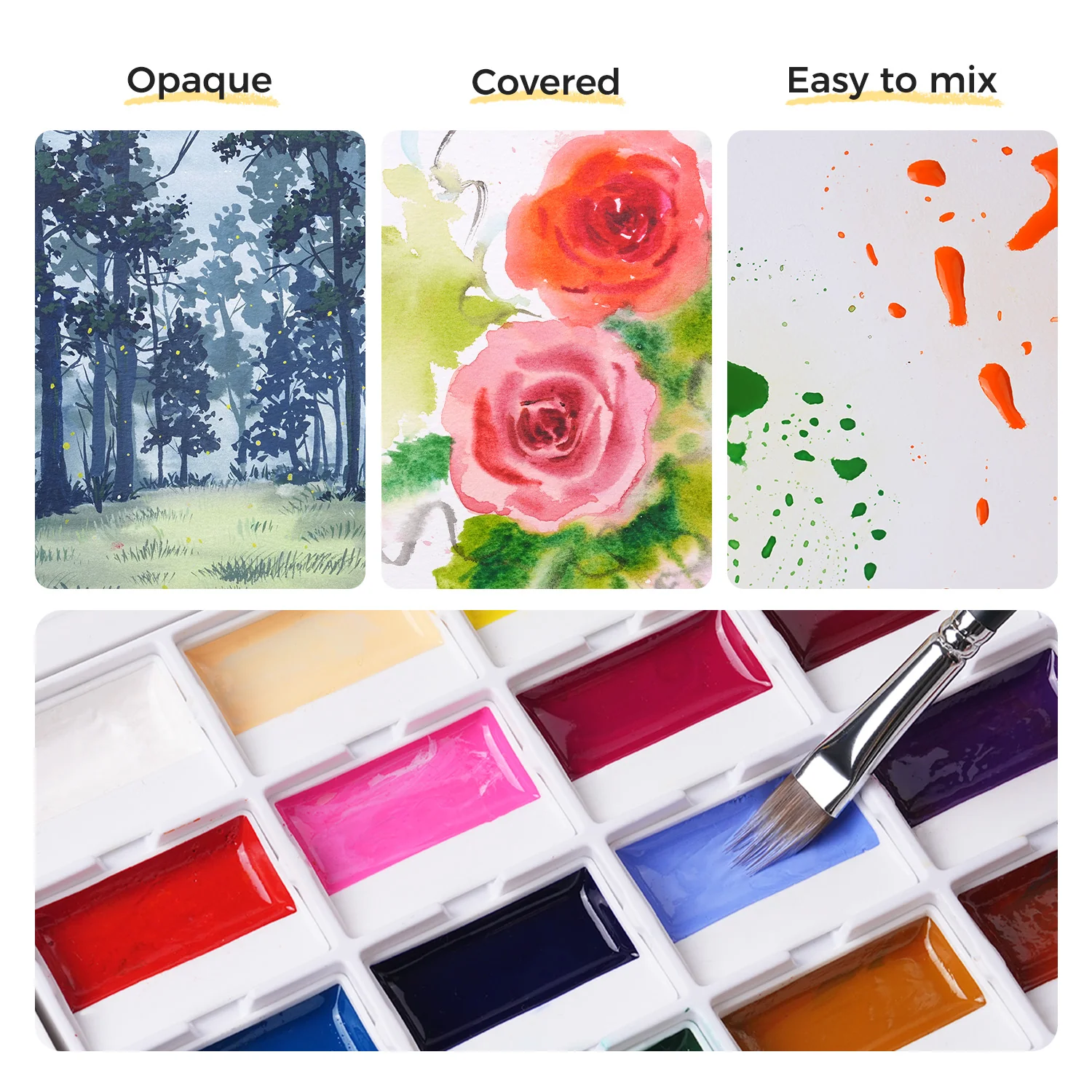 Fuumuui 24-Color Opaque Semi-Solid Watercolor Paint Set – High Saturation Vivid Colors - Image 6