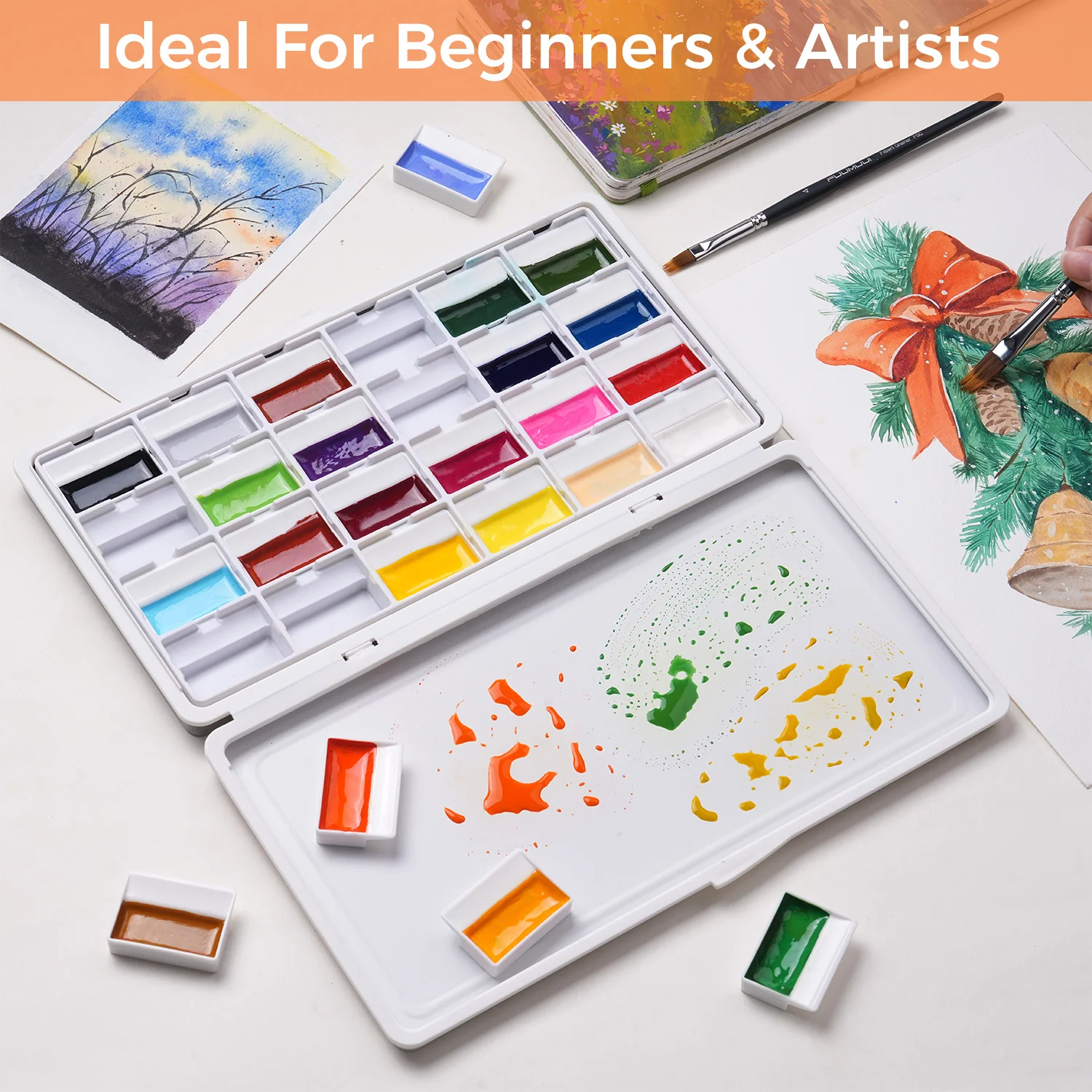 Fuumuui 24-Color Opaque Semi-Solid Watercolor Paint Set – High Saturation Vivid Colors - Image 7