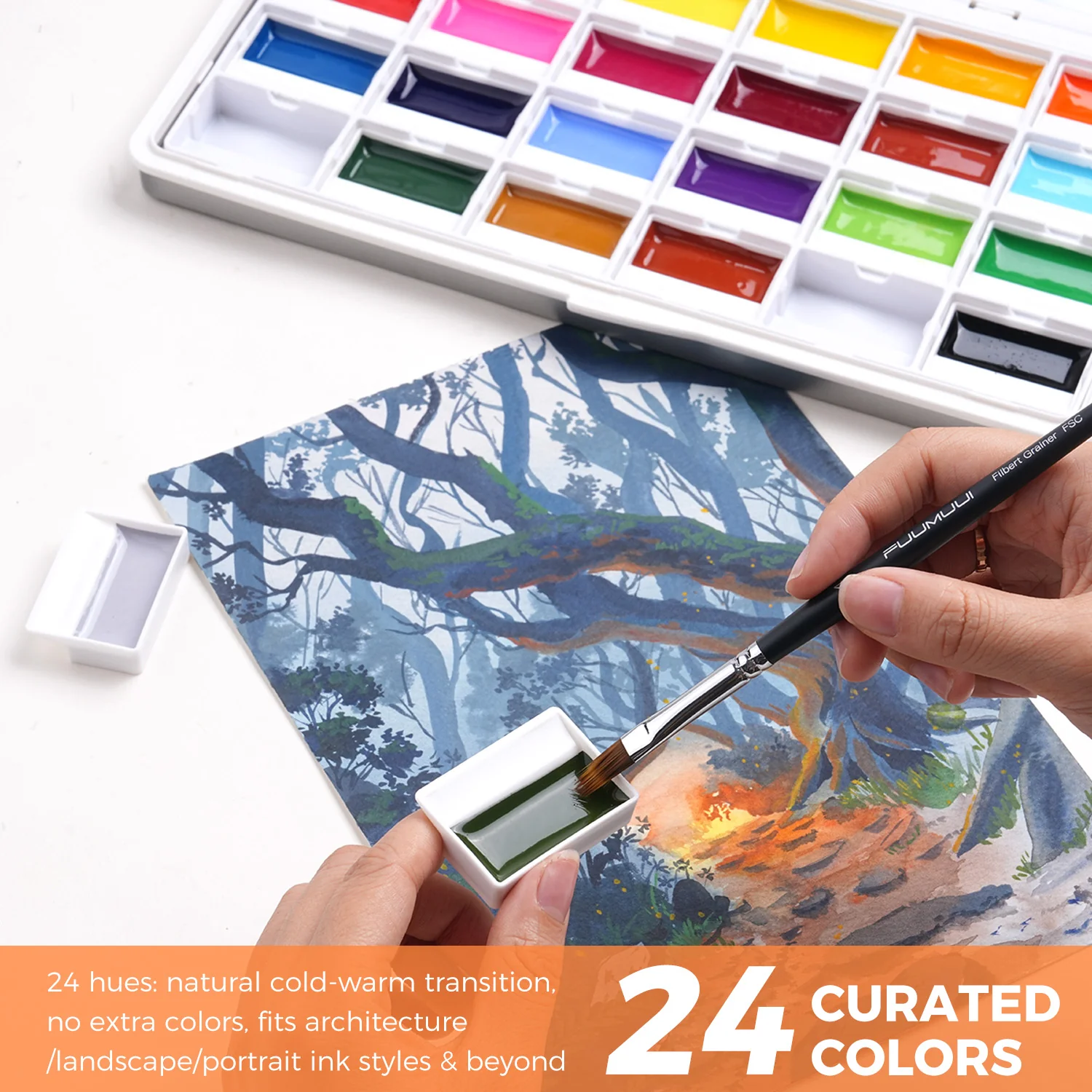 Fuumuui 24-Color Opaque Semi-Solid Watercolor Paint Set – High Saturation Vivid Colors - Image 8