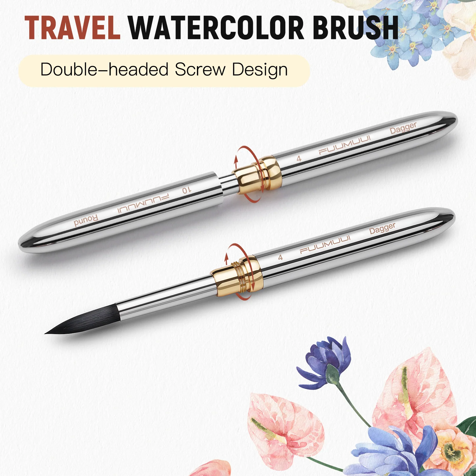 Fuumuui 3pcs Dual-Tip Silver Travel Watercolor Brushes - 6 Tip Styles, Premium Synthetic Squirrel Hair - Image 5