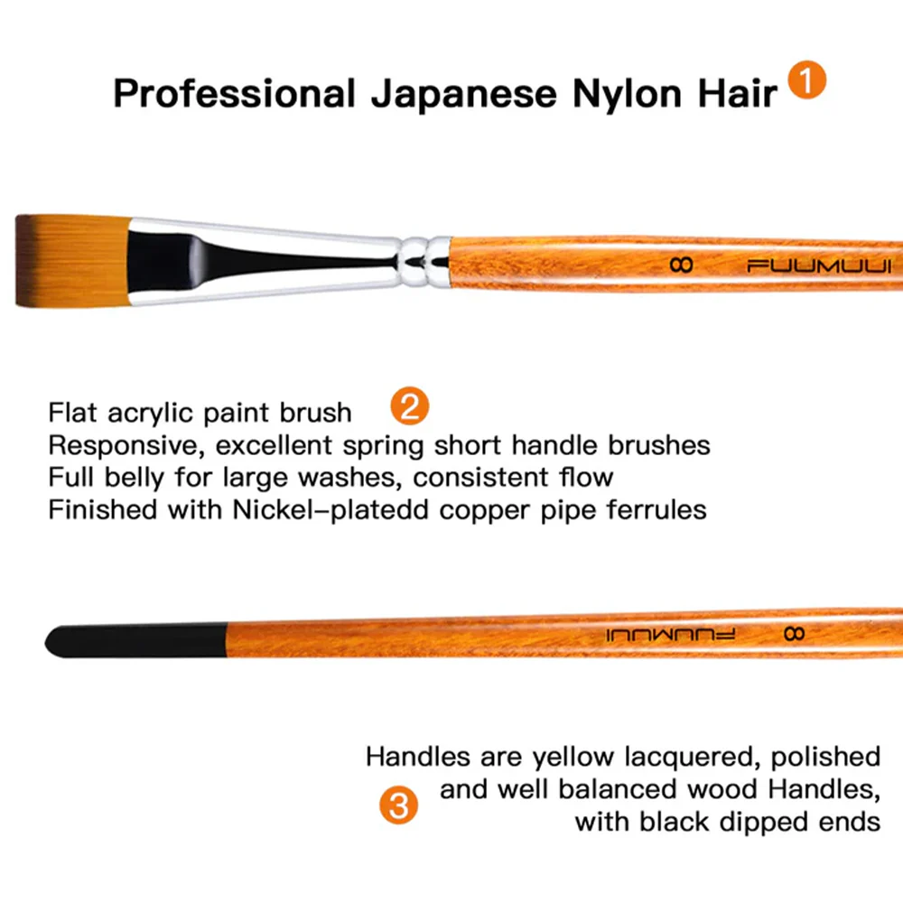 Fuumuui 6pcs Professional Synthetic Bristles Acrylic Brushes - Flat - Image 4