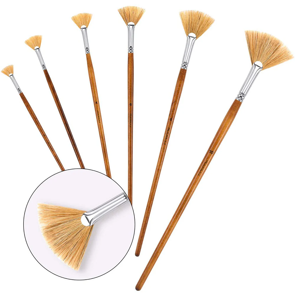 Fuumuui 6pcs Professional  Natural Hog Hair Oil Brushes - Image 3