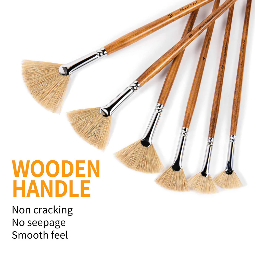 Fuumuui 6pcs Professional  Natural Hog Hair Oil Brushes - Image 4