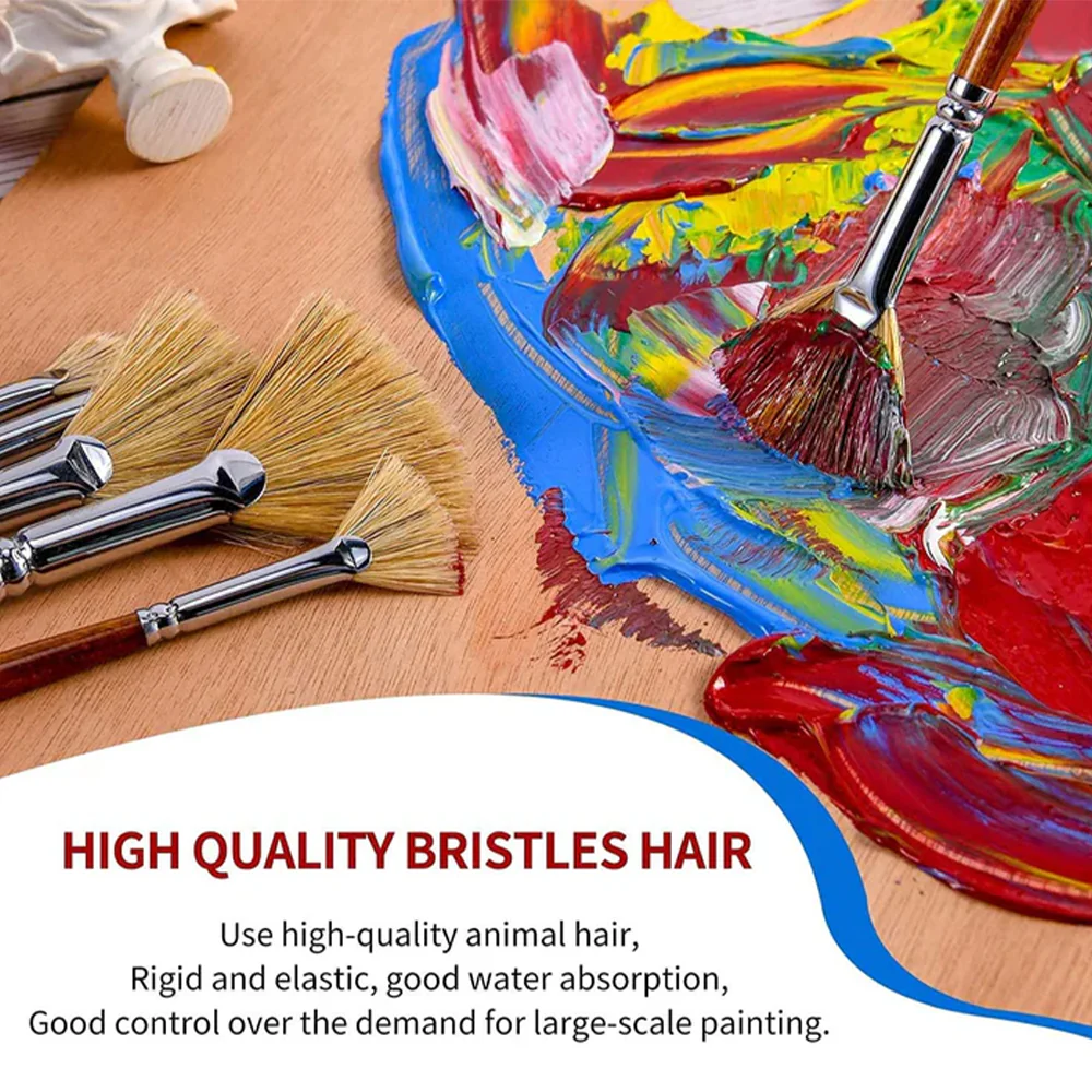 Fuumuui 6pcs Professional  Natural Hog Hair Oil Brushes - Image 6