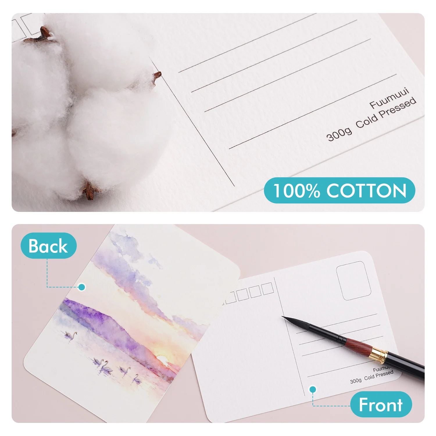 Fuumuui Watercolor Postcards with Envelope | 100% Cotton & Cold-Pressed - Image 4