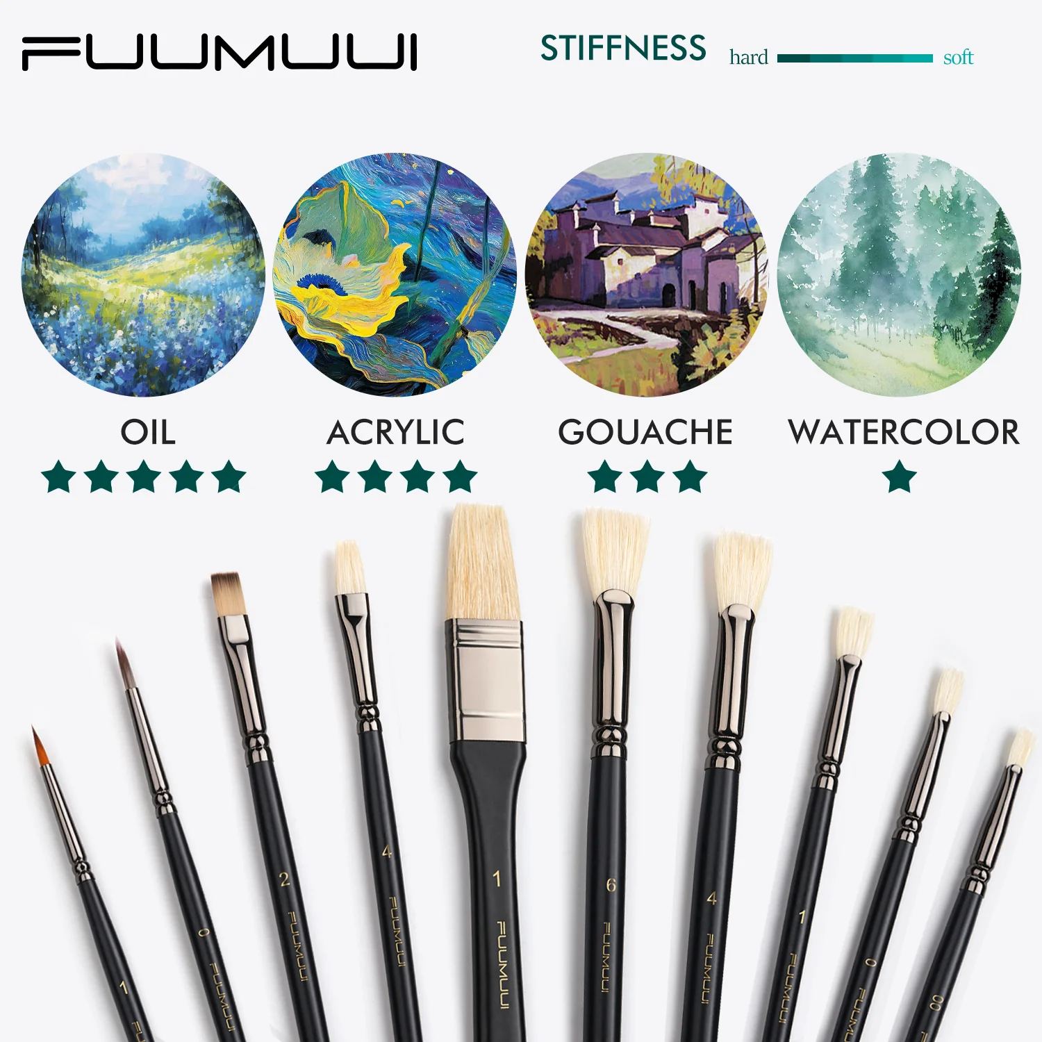 Fuumuui 10pcs professional brush set for acrylic and oil painting - Image 3