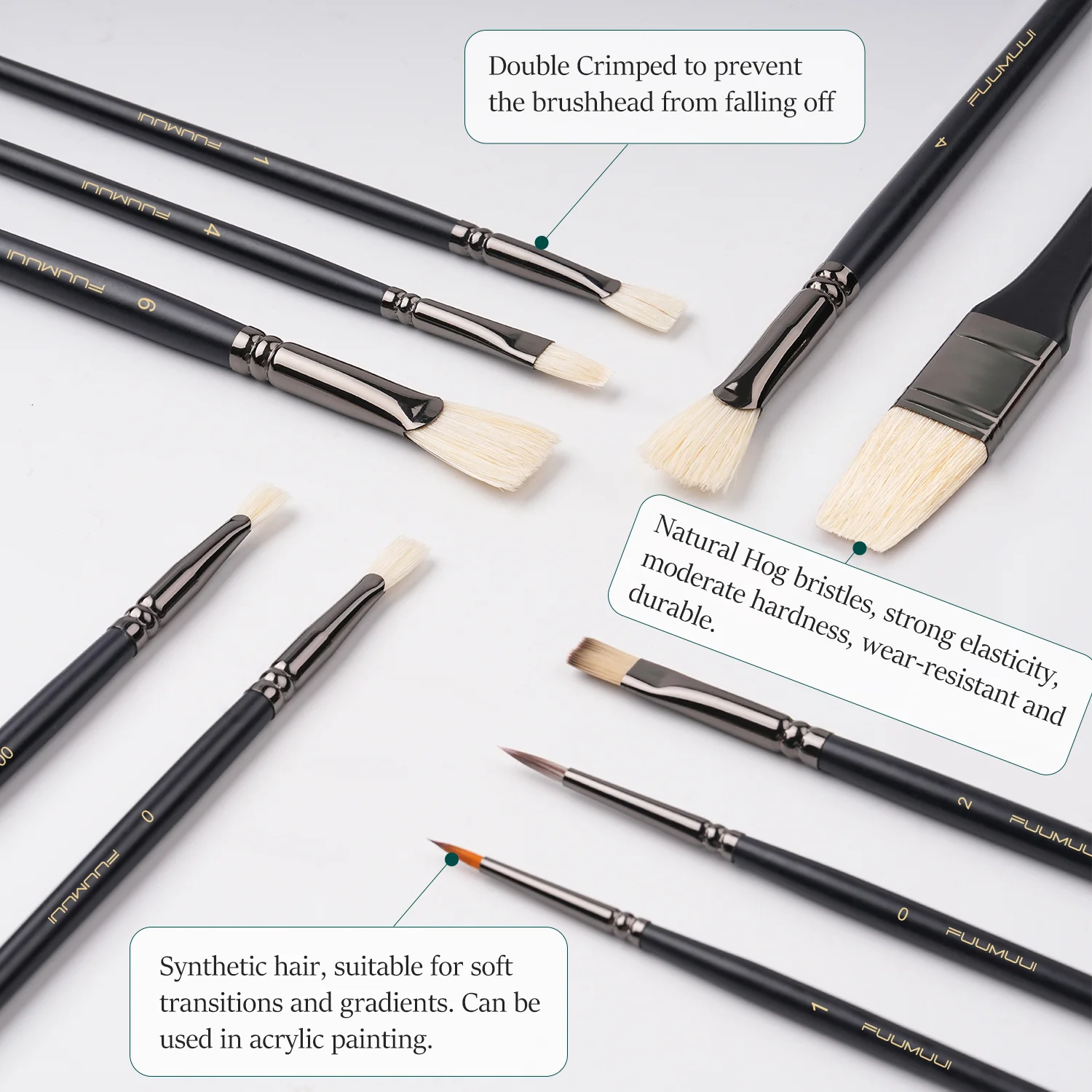 Fuumuui 10pcs professional brush set for acrylic and oil painting - Image 4
