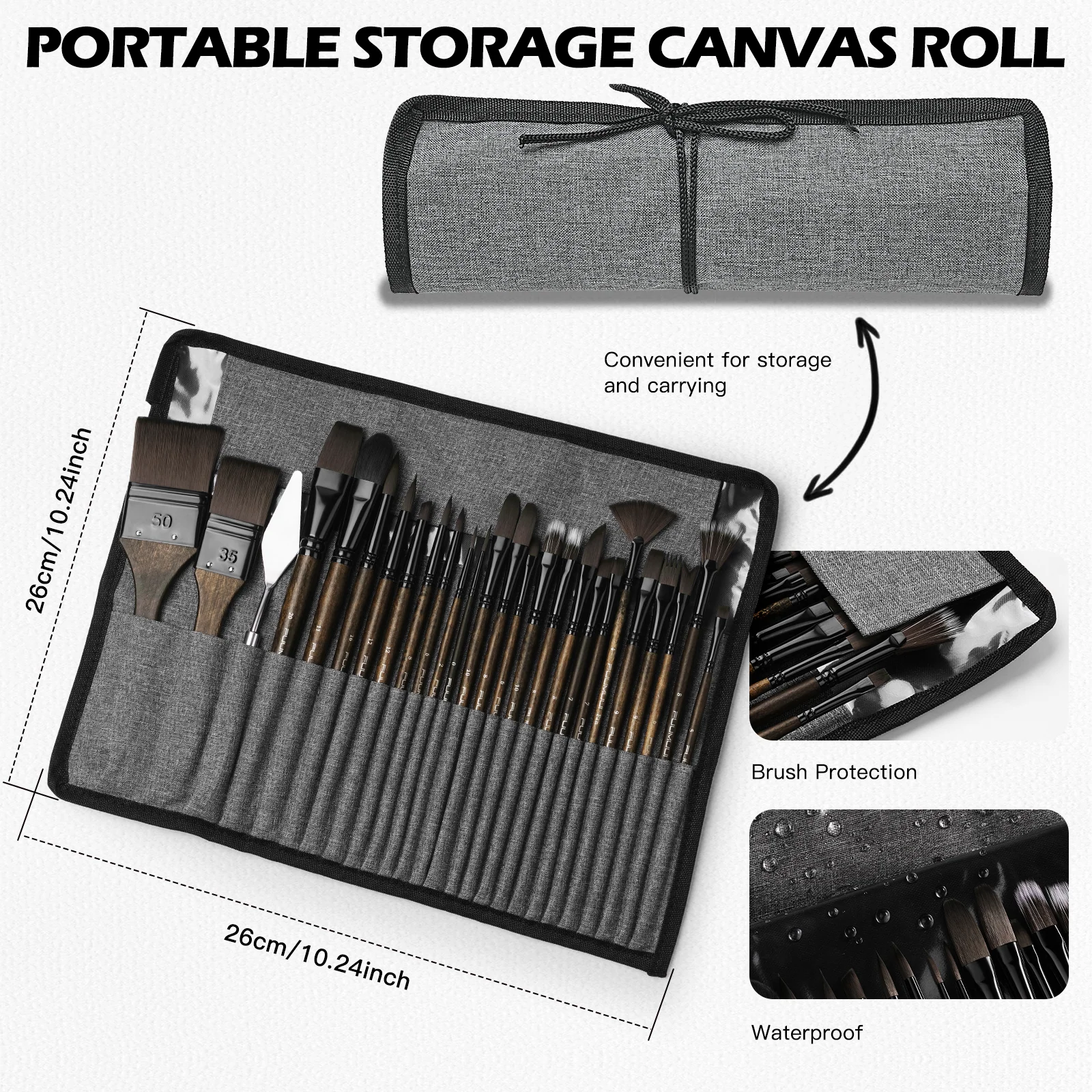 Fuumuui 26pcs Professional Paint Brush Set - Synthetic Nylon Paint Brushes for Acrylic, Oil, Watercolor, Gouache - Image 3