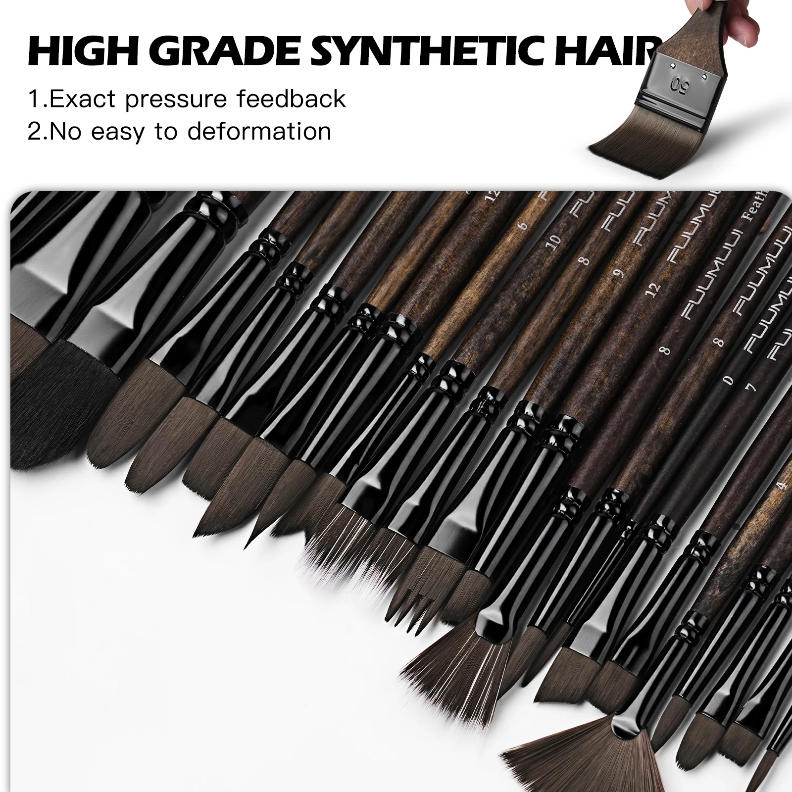 Fuumuui 26pcs Professional Paint Brush Set - Synthetic Nylon Paint Brushes for Acrylic, Oil, Watercolor, Gouache - Image 7
