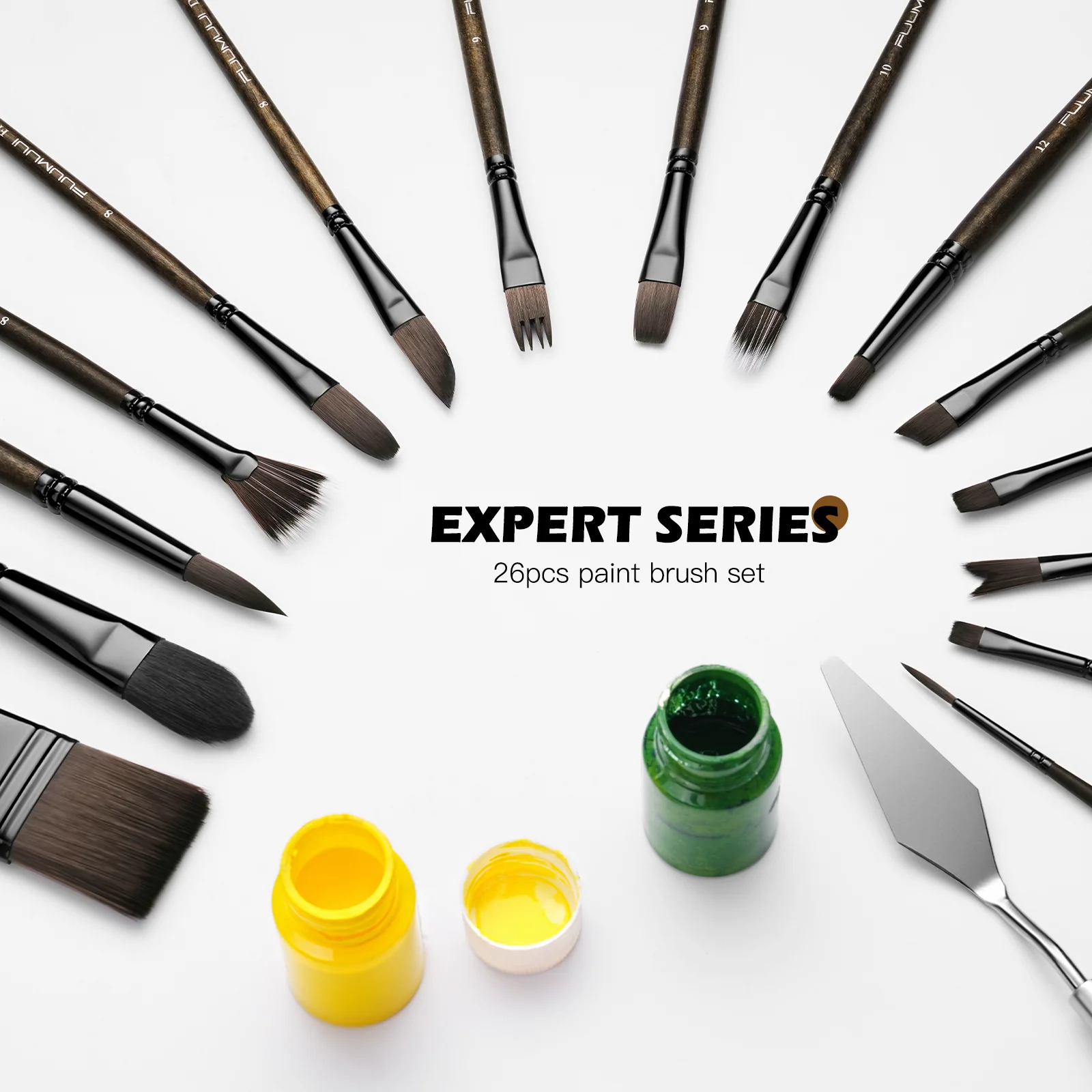 Fuumuui 26pcs Professional Paint Brush Set - Synthetic Nylon Paint Brushes for Acrylic, Oil, Watercolor, Gouache - Image 8