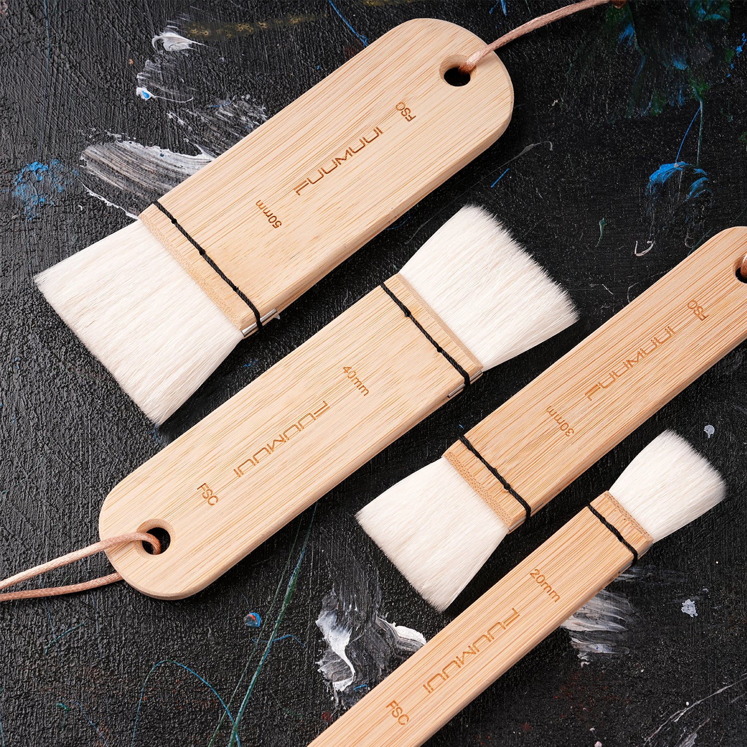 Fuumuui 4pcs Natural Goat Hair Watercolor Brushes – Extra Soft, High Absorption, Perfect for Washes, Backgrounds, and Large Area Painting - Image 3