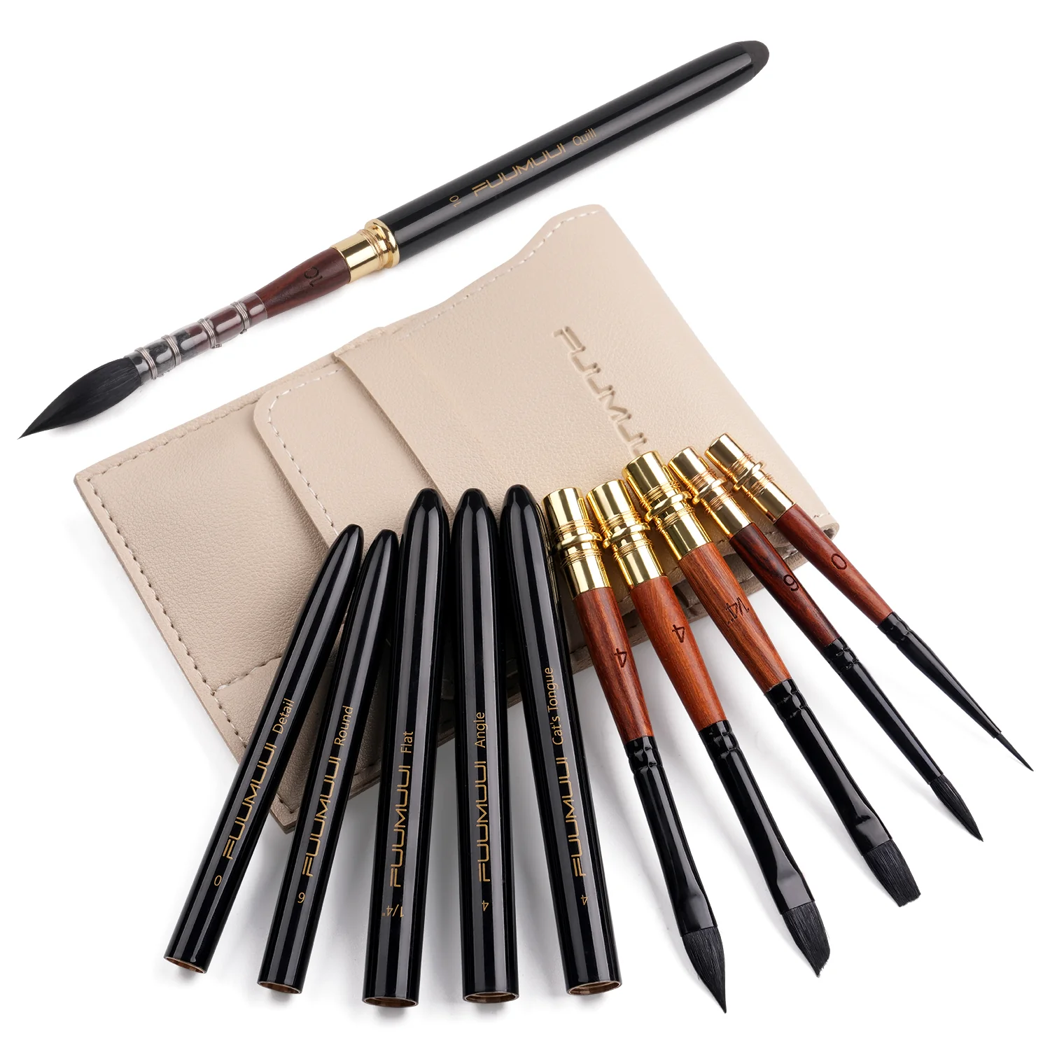 Fuumuui 6pcs High-Grade Pure Squirrel Hair Travel Watercolor Brushes - Image 3
