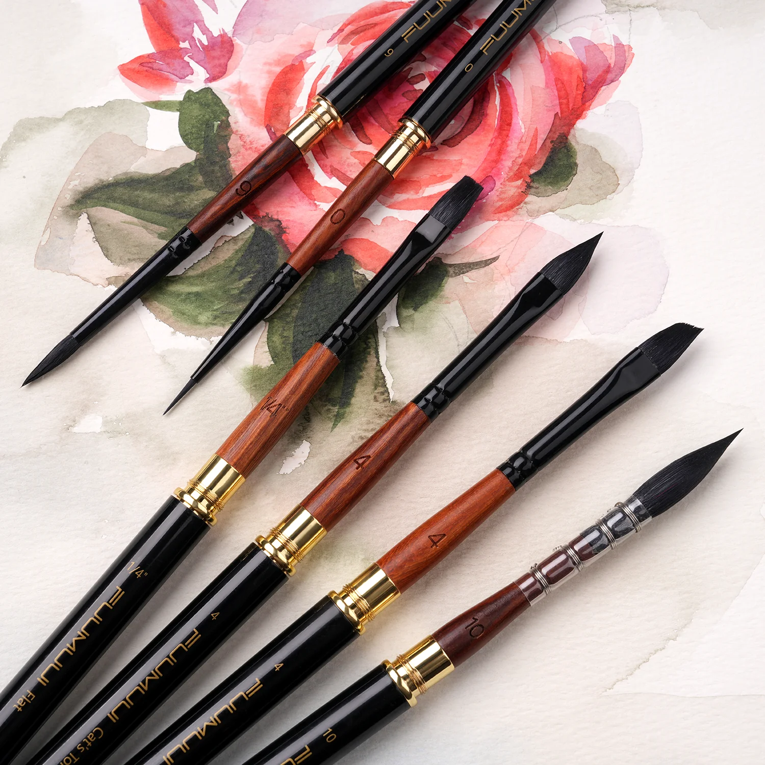 Fuumuui 6pcs High-Grade Pure Squirrel Hair Travel Watercolor Brushes - Image 6