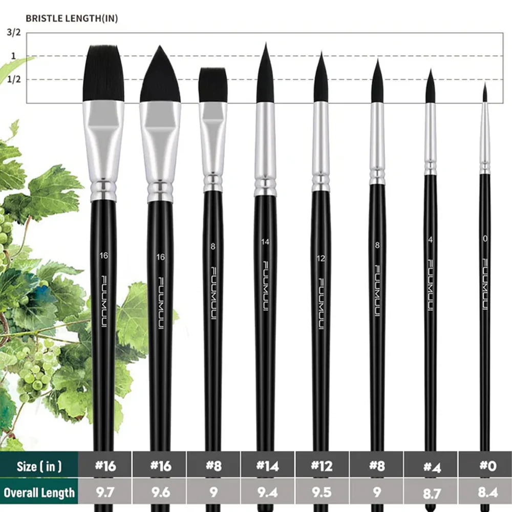 Fuumuui 8pcs Professional Pure Squirrel Watercolor Brushes - Image 3