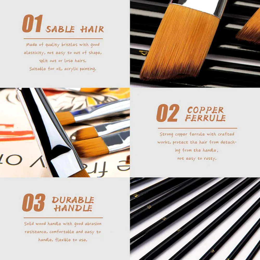 Fuumuui 9pcs Professional Nylon Hair Acrylic Brushes - Angled - Image 3