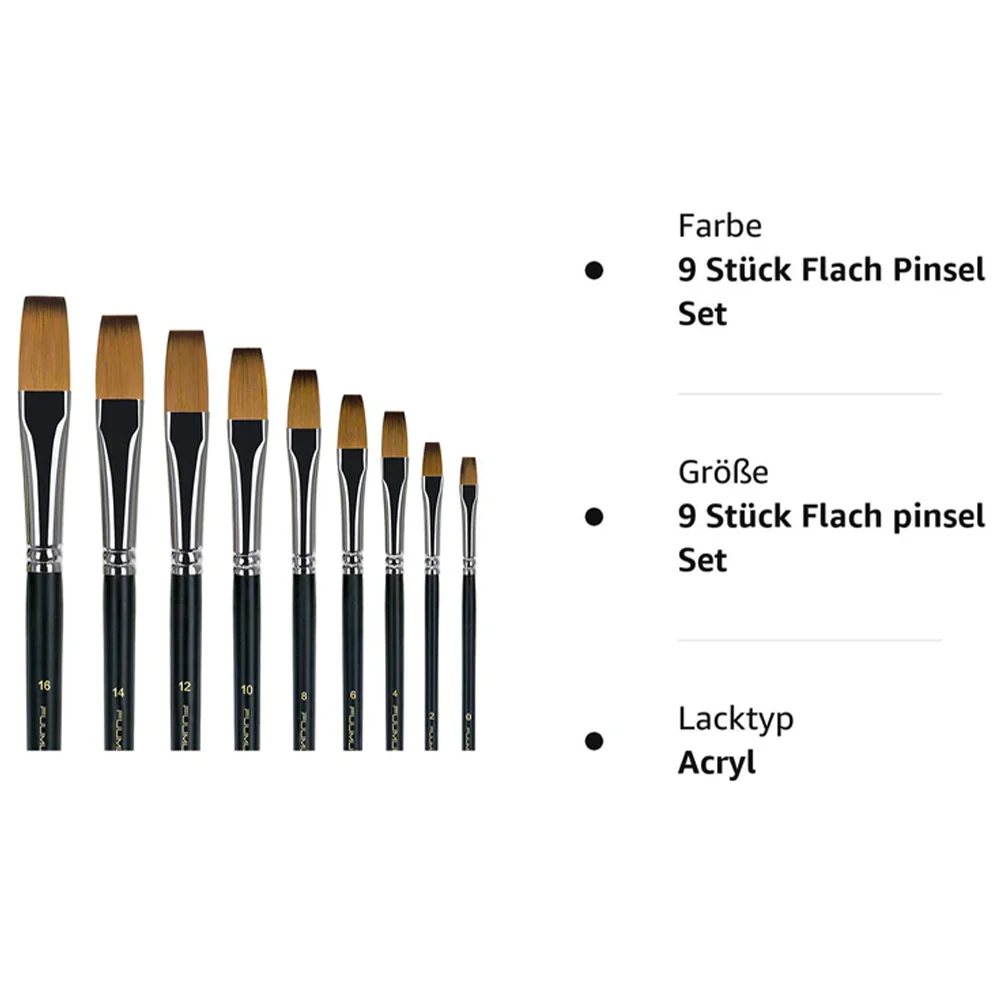 Fuumuui 9pcs Professional Nylon Hair Acrylic Brushes - Flat - Image 5