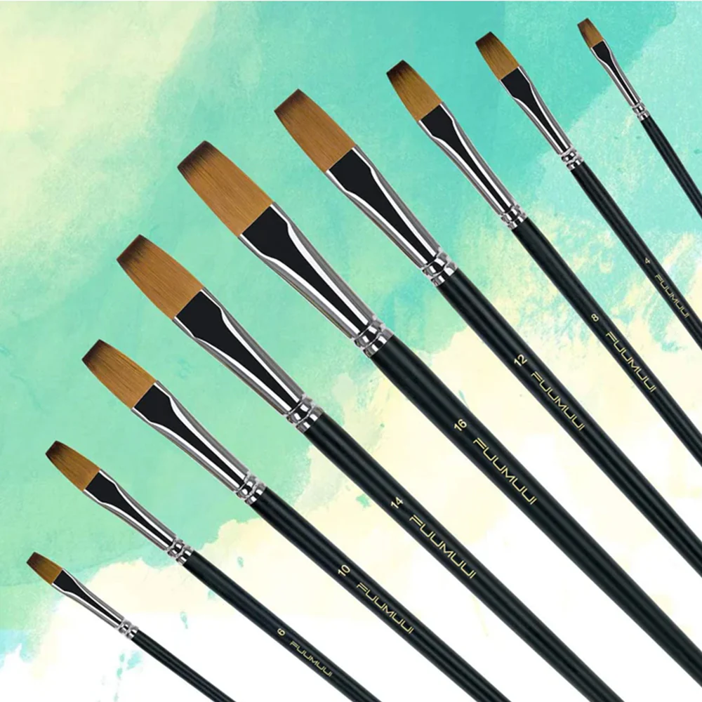 Fuumuui 9pcs Professional Nylon Hair Acrylic Brushes - Flat - Image 9