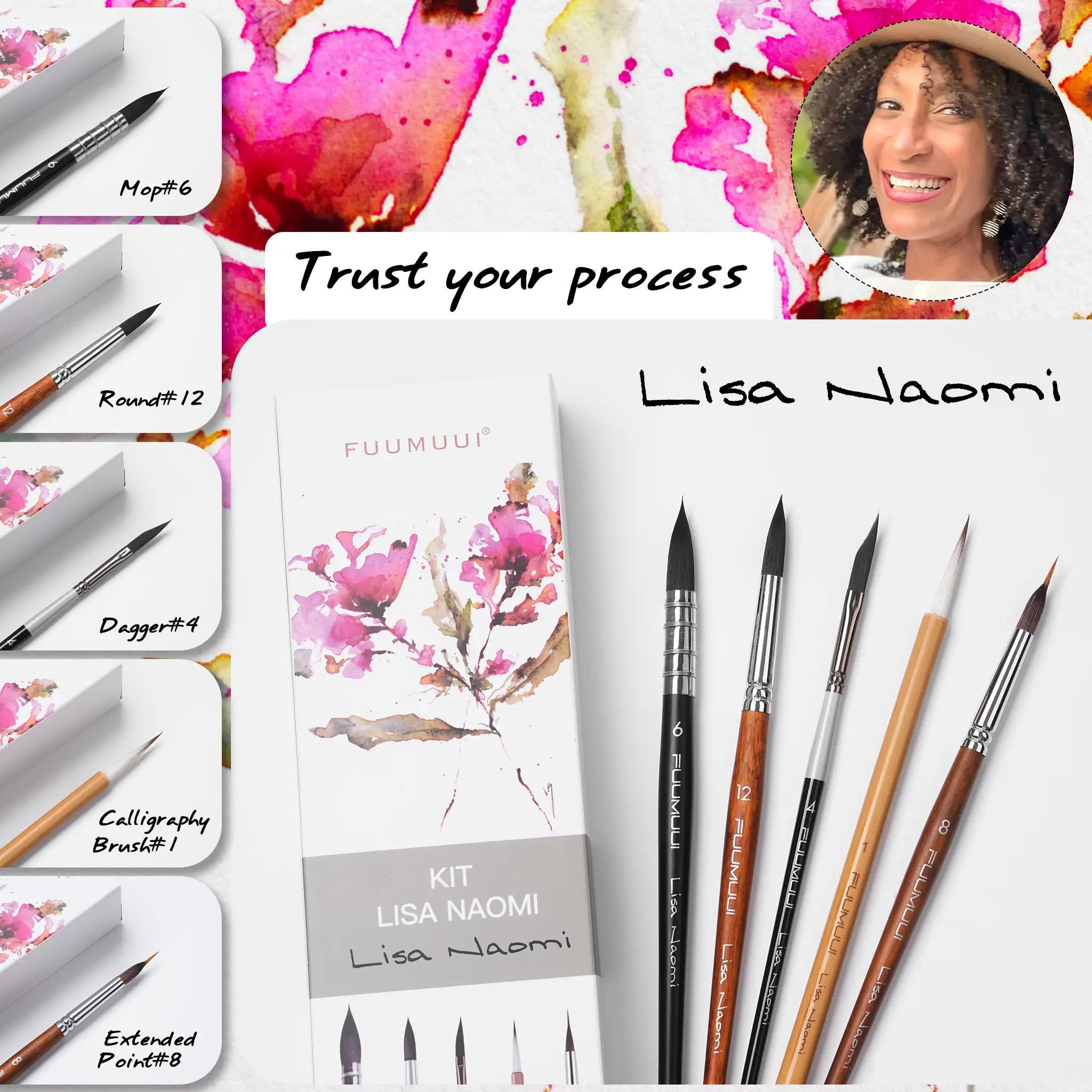 Fuumuui & Lisa Naomi Professional Watercolor Mixed Brush Set - Image 4