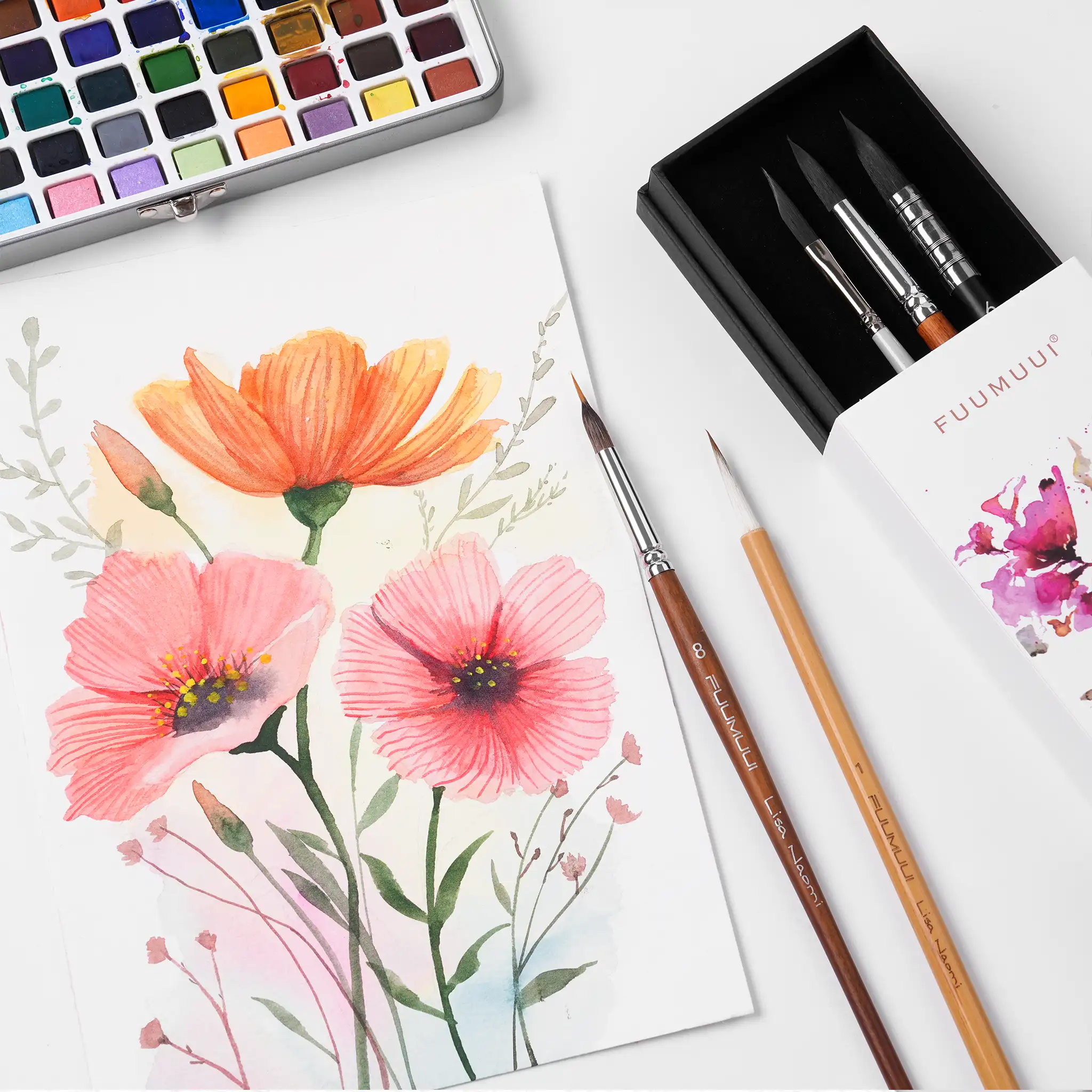 Fuumuui & Lisa Naomi Professional Watercolor Mixed Brush Set - Image 9