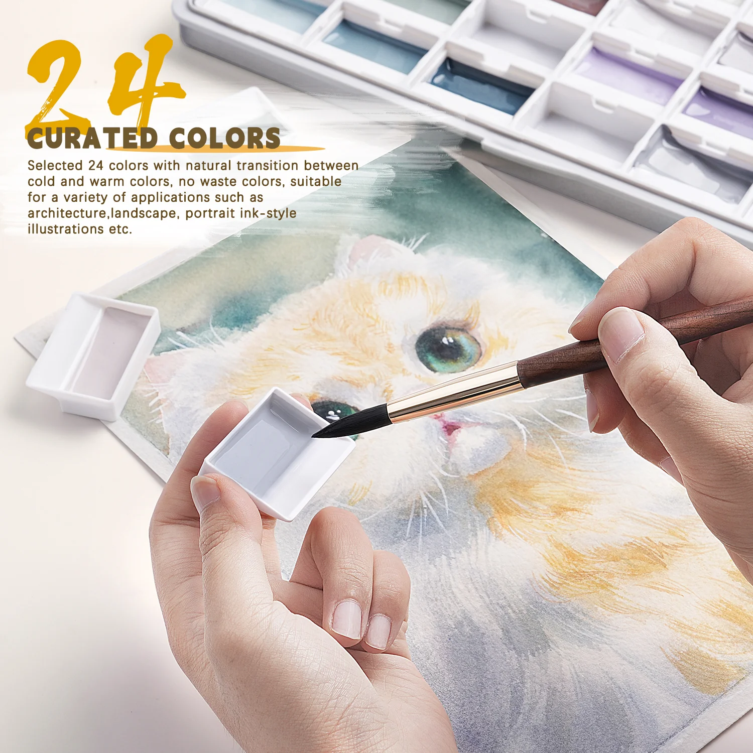 Fuumuui 24-Color Opaque Semi-Solid Watercolor Paint Set - Muted Color - Image 7