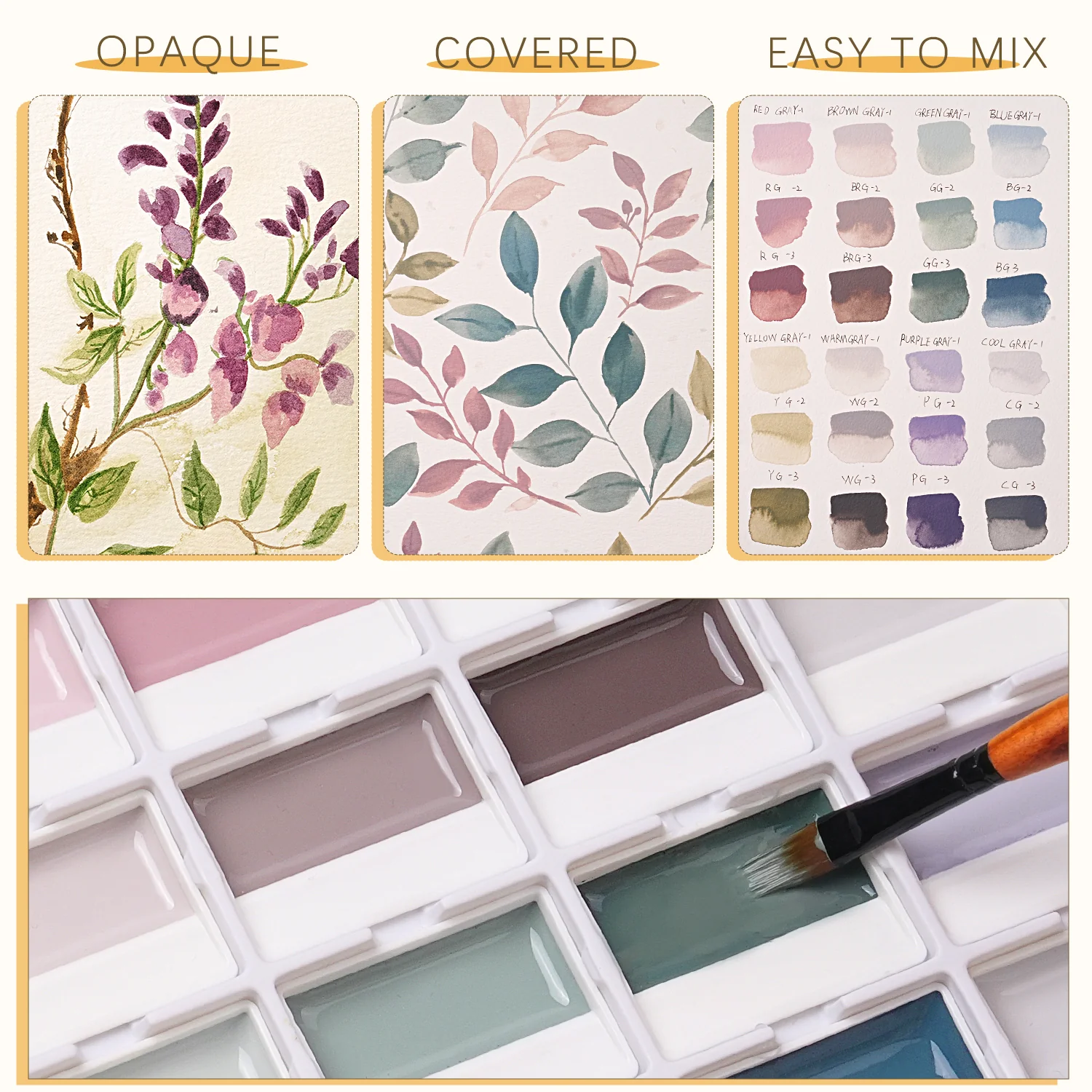 Fuumuui 24-Color Opaque Semi-Solid Watercolor Paint Set - Muted Color - Image 8