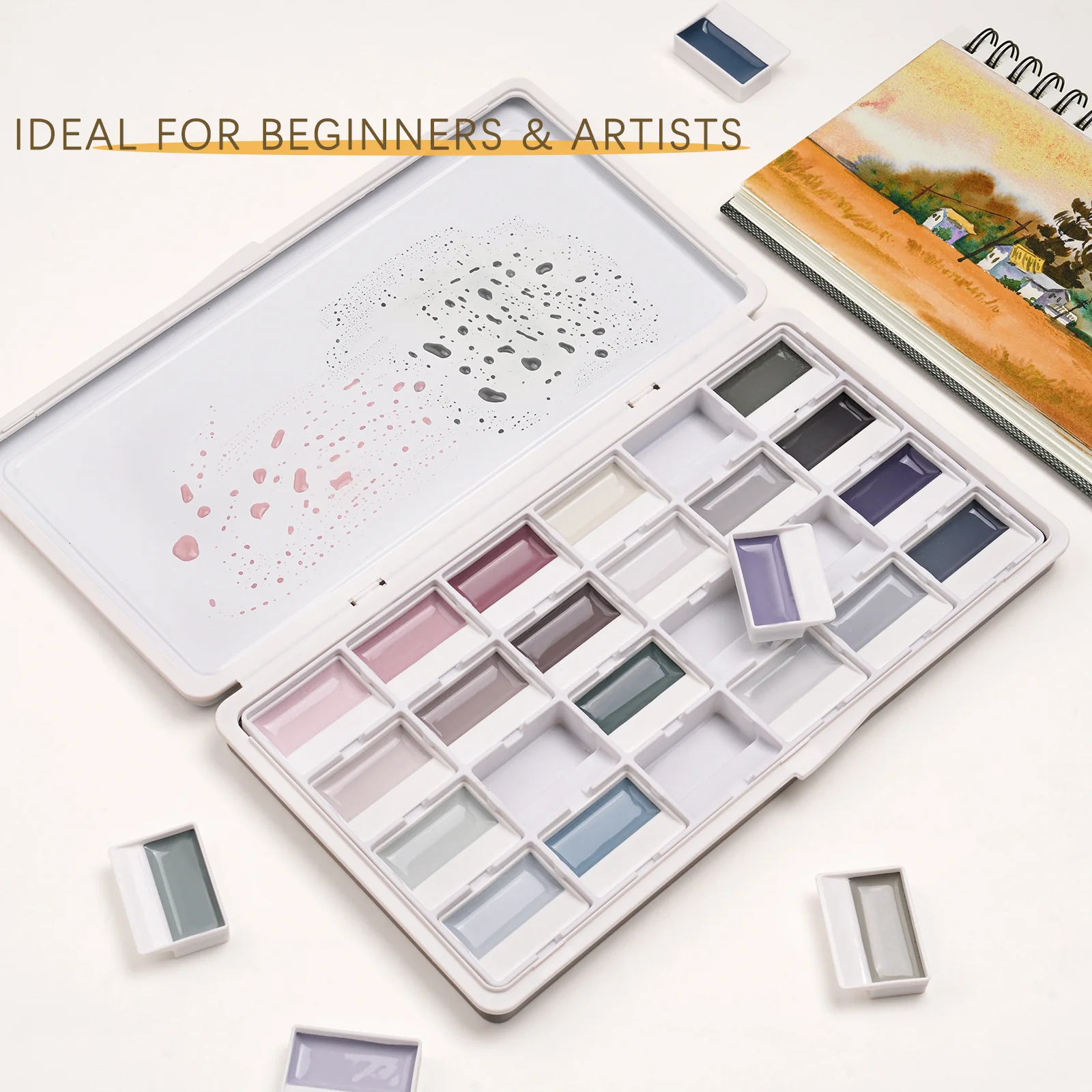 Fuumuui 24-Color Opaque Semi-Solid Watercolor Paint Set - Muted Color - Image 10