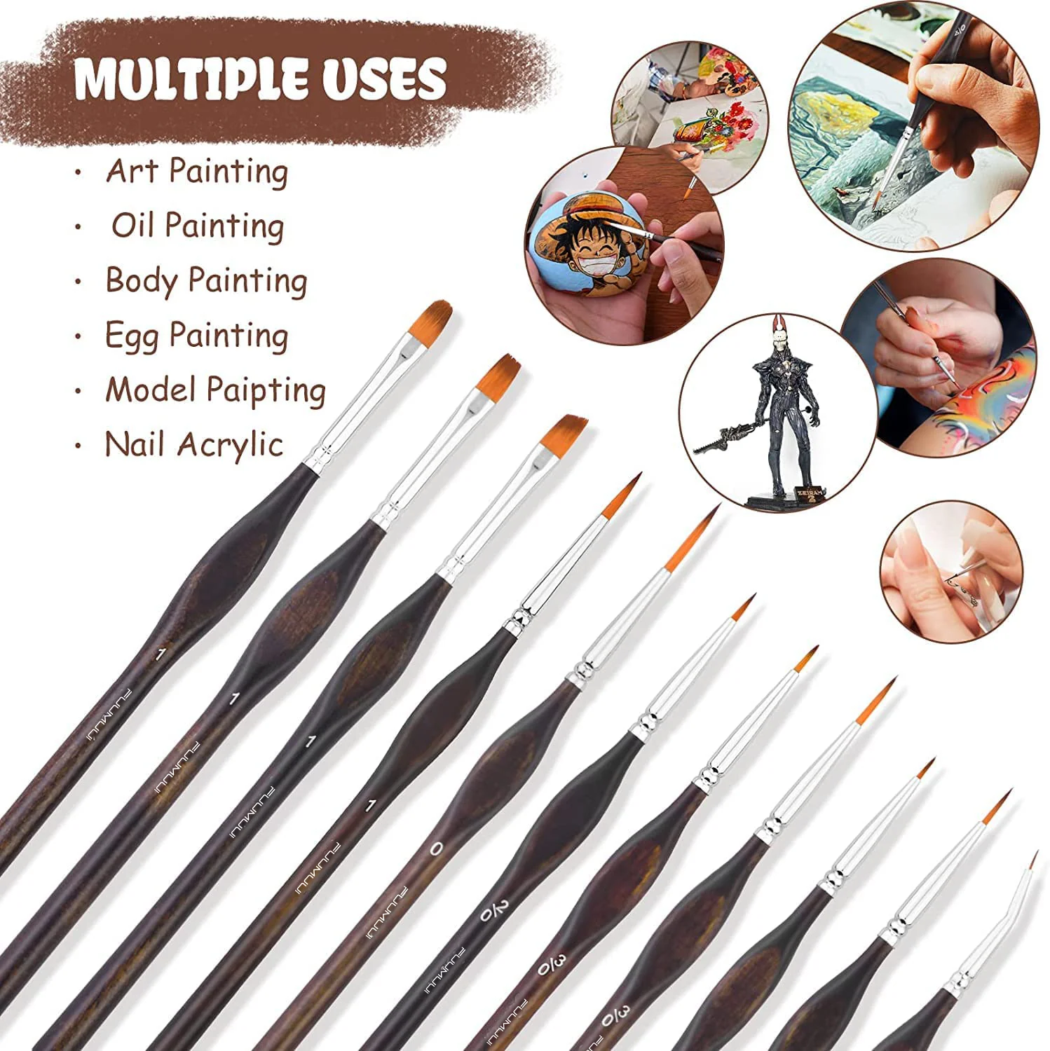 Fuumuui 11pcs Professional Nylon Detail Brushes - 7 Shapes - Image 4