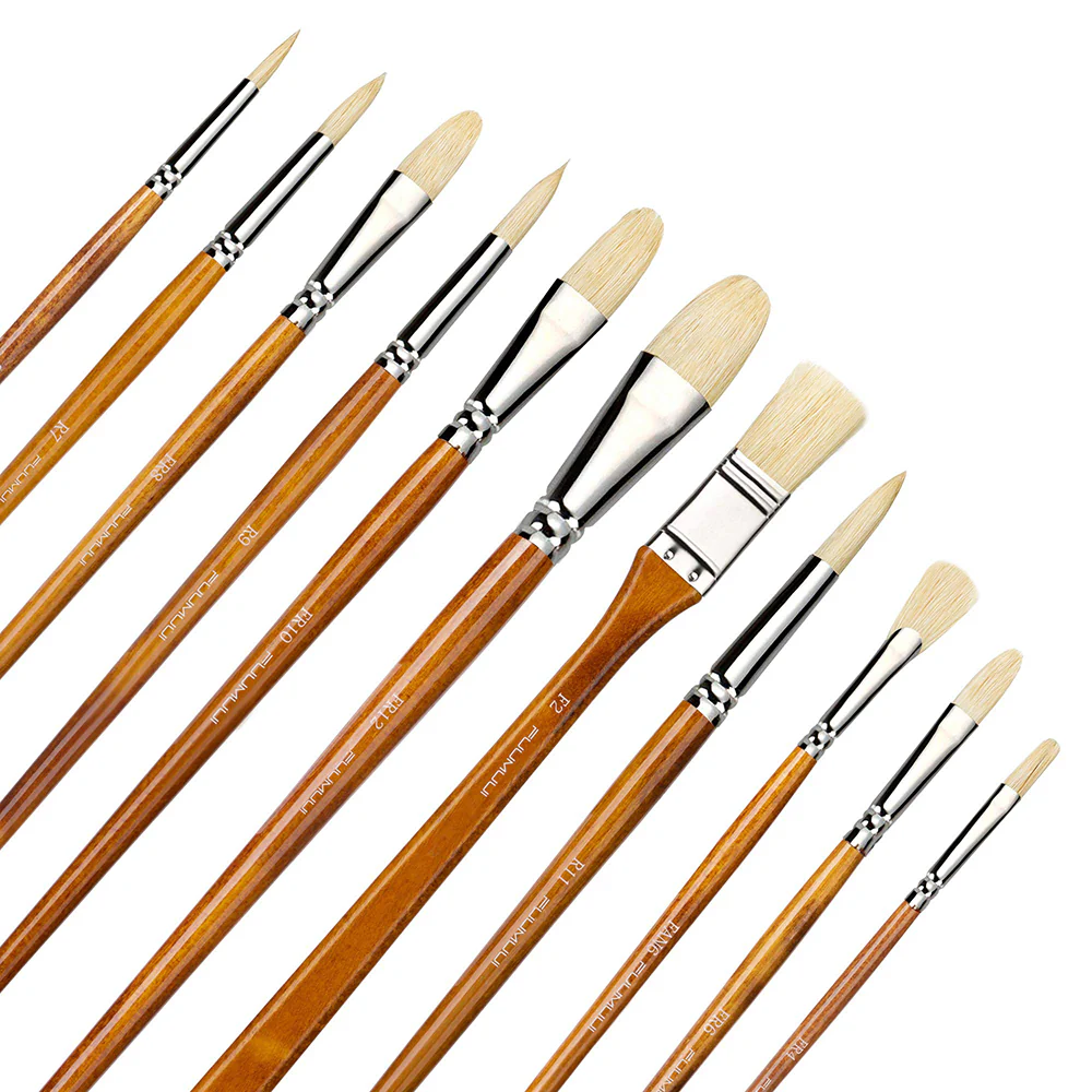 11pcs Professional Natural Hog Bristles Paint Brush Set | Red Handle - Image 4