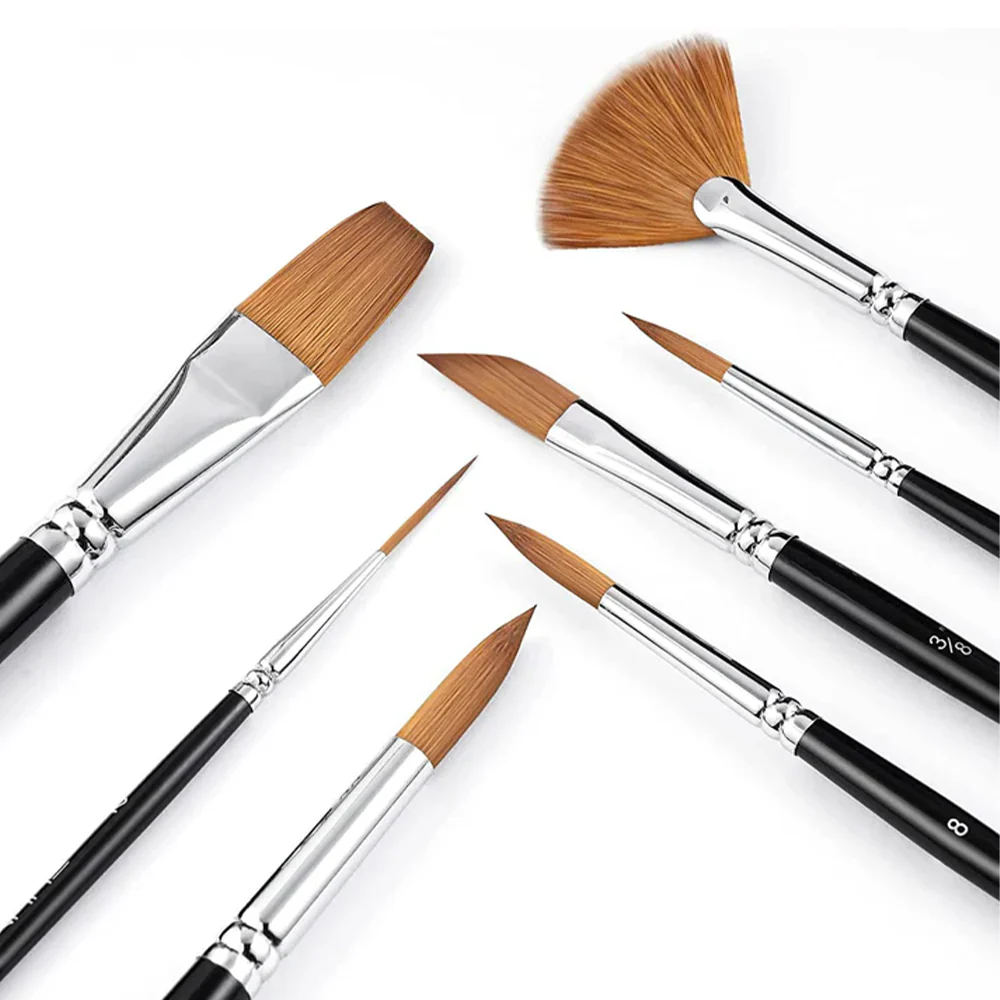 Fuumuui 7pcs Professional Sable Watercolor Brushes - 5 Shapes - Image 3