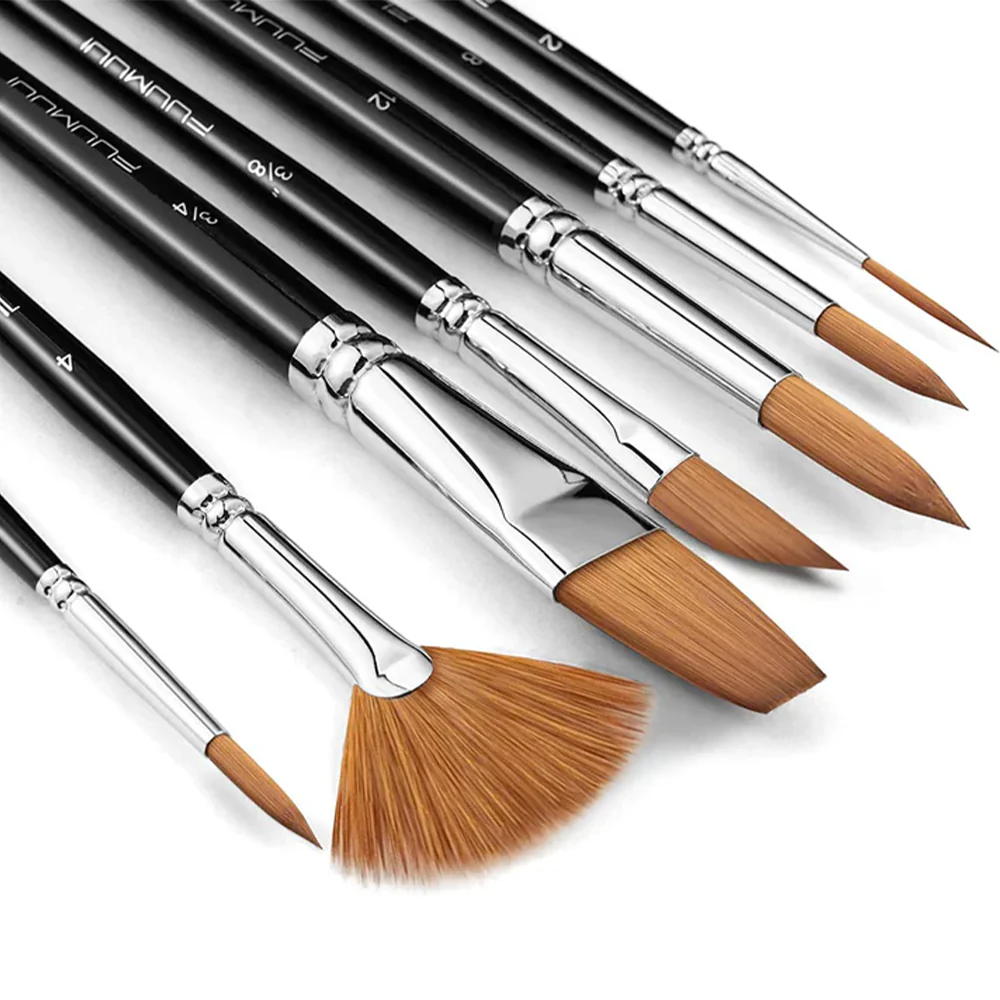 Fuumuui 7pcs Professional Sable Watercolor Brushes - 5 Shapes - Image 6