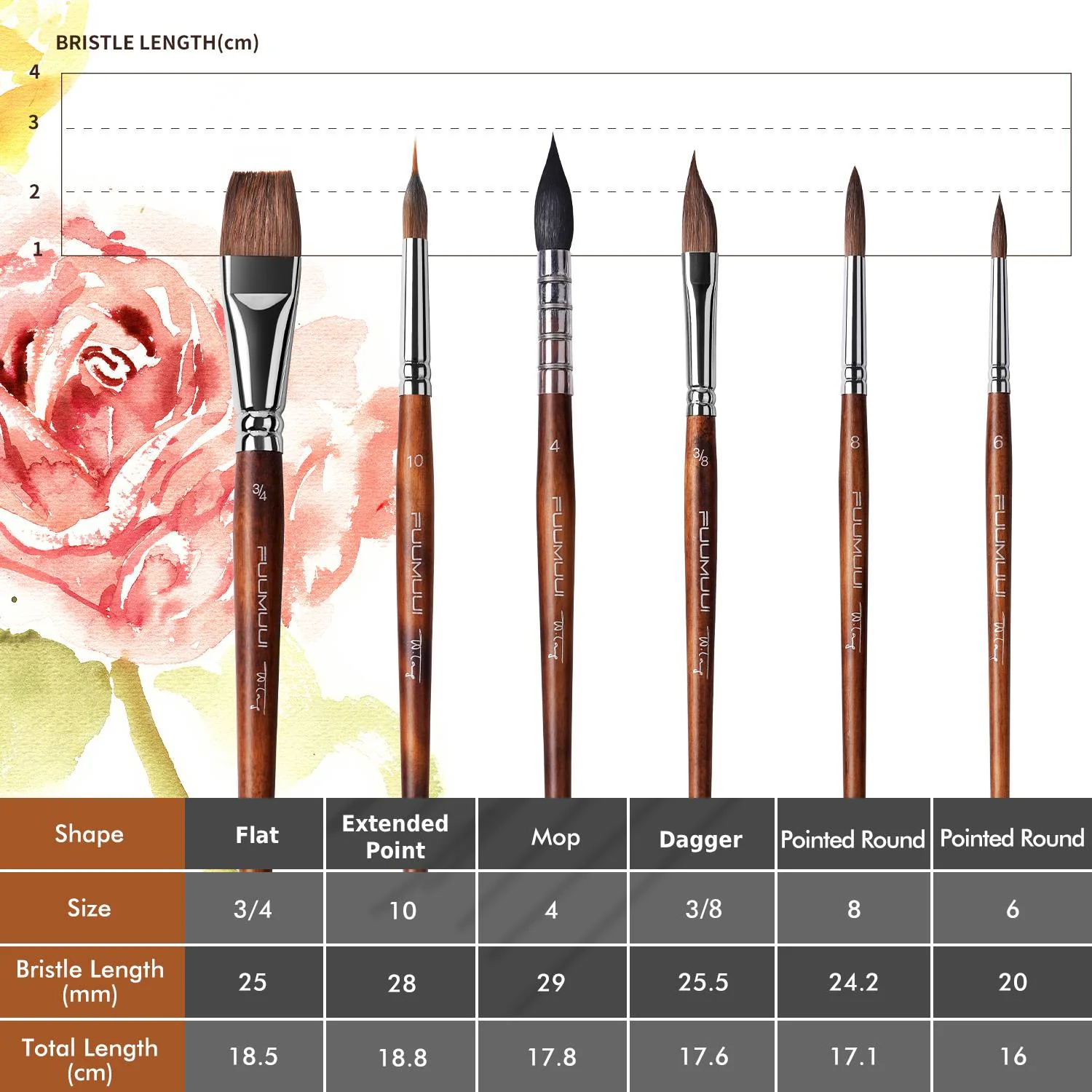 Fuumuui & Tang Weider Professional Watercolor Mixed Brush Set - Short Handle - Image 3
