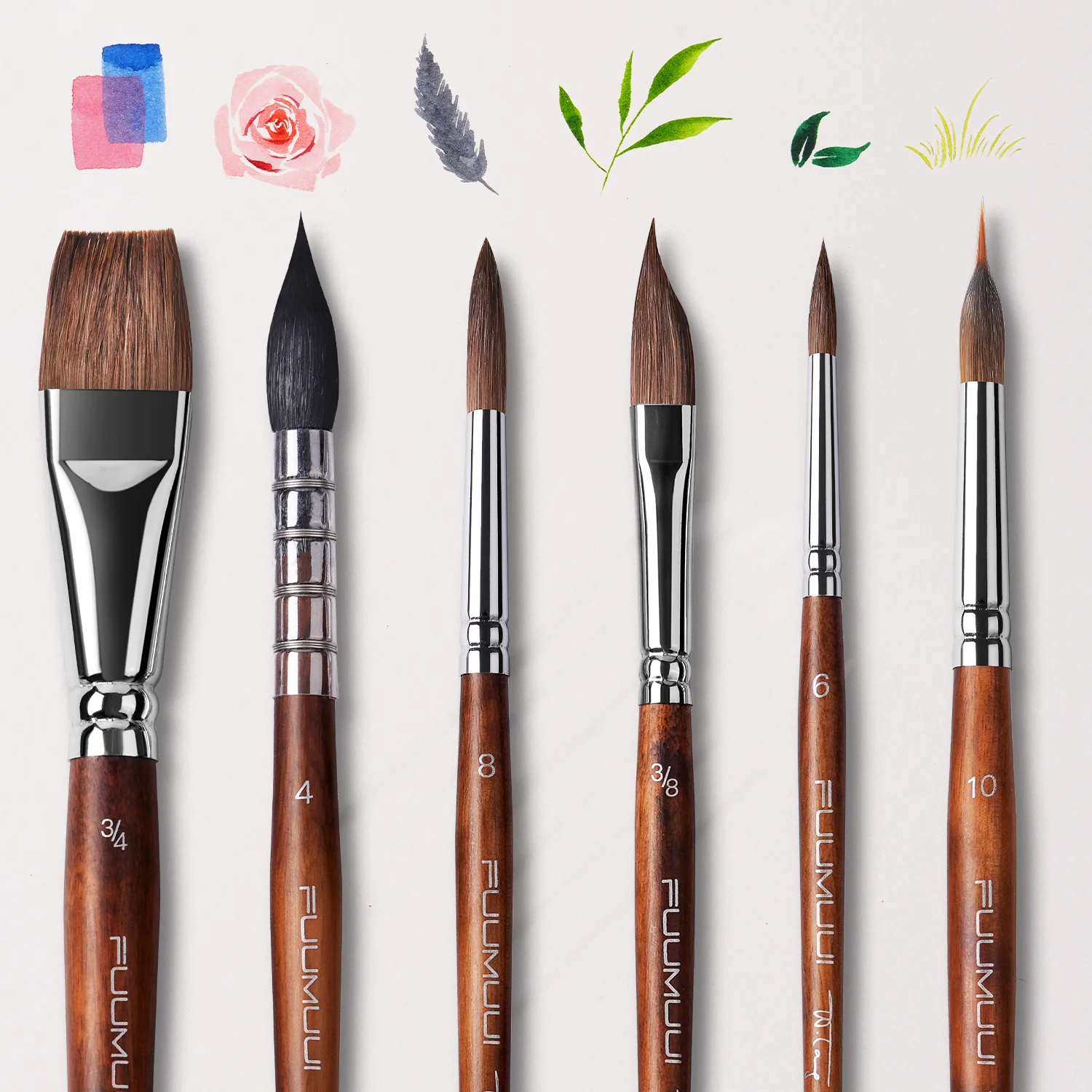 Fuumuui & Tang Weider Professional Watercolor Mixed Brush Set - Short Handle - Image 8