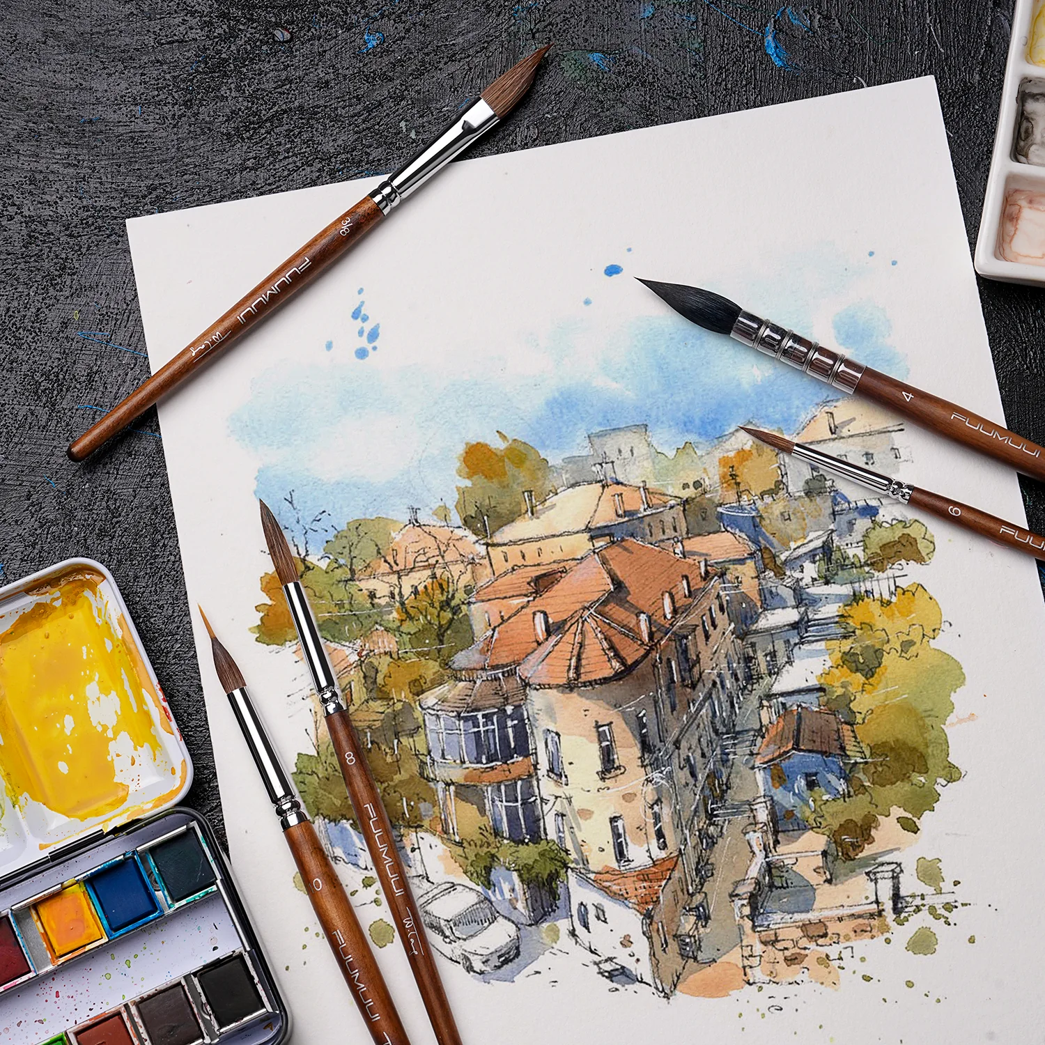 Fuumuui & Tang Weider Professional Watercolor Mixed Brush Set - Short Handle - Image 9