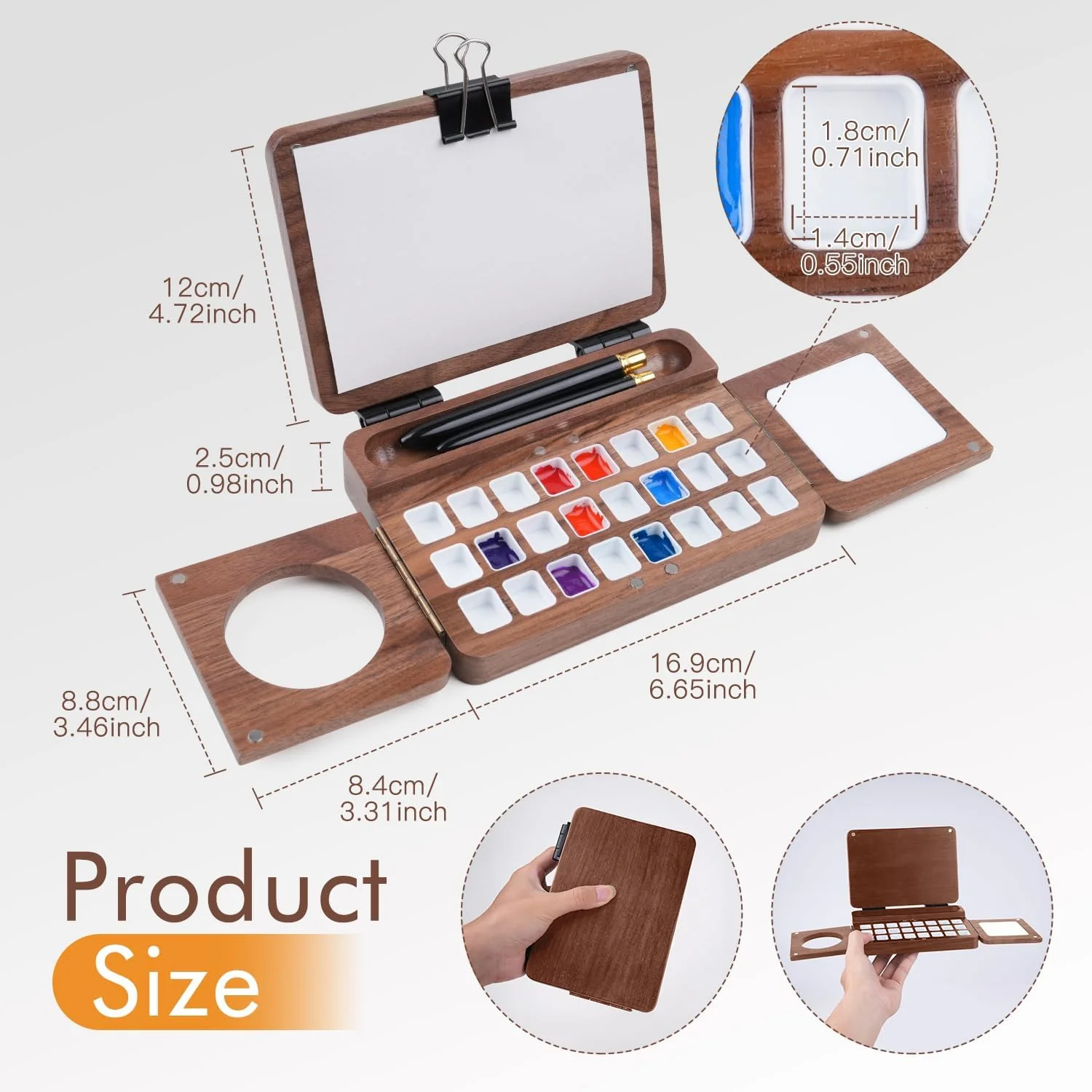 Fuumuui Travel Watercolor Palette 24 Grids Foldable with 2pcs Sable Travel Watercolor Brushes - Image 3