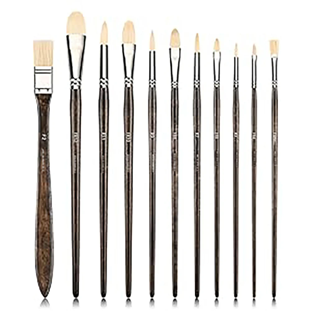 Fuumuui 11pcs Professional Natural Hog Bristles Paint Brush Set - Image 3