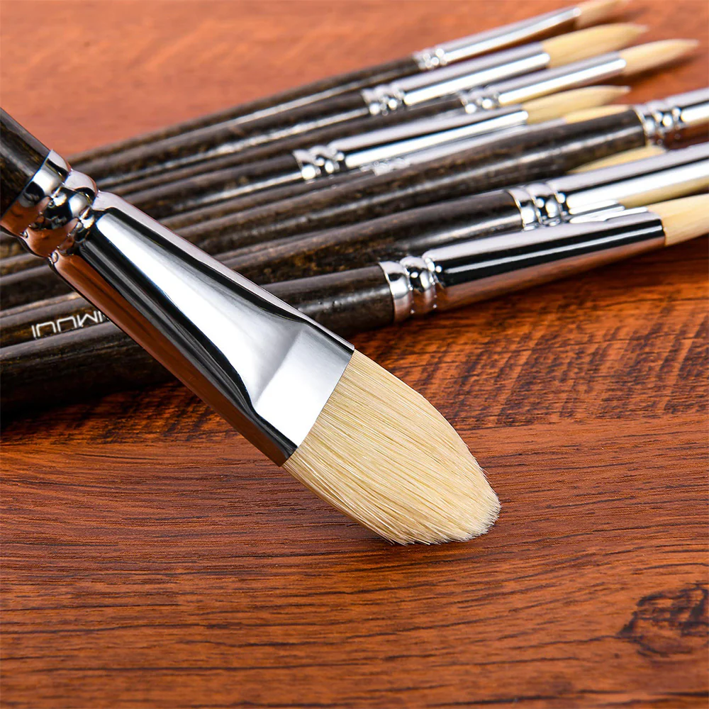Fuumuui 11pcs Professional Natural Hog Bristles Paint Brush Set - Image 4