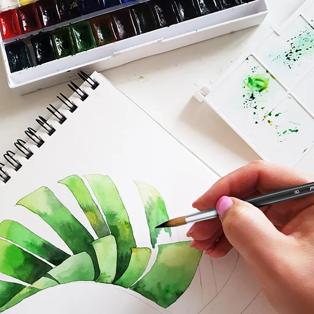 Fuumuui 7pcs Professional Watercolor Brushes - Round Pointed, Flat and Cat's Tongue - Image 6