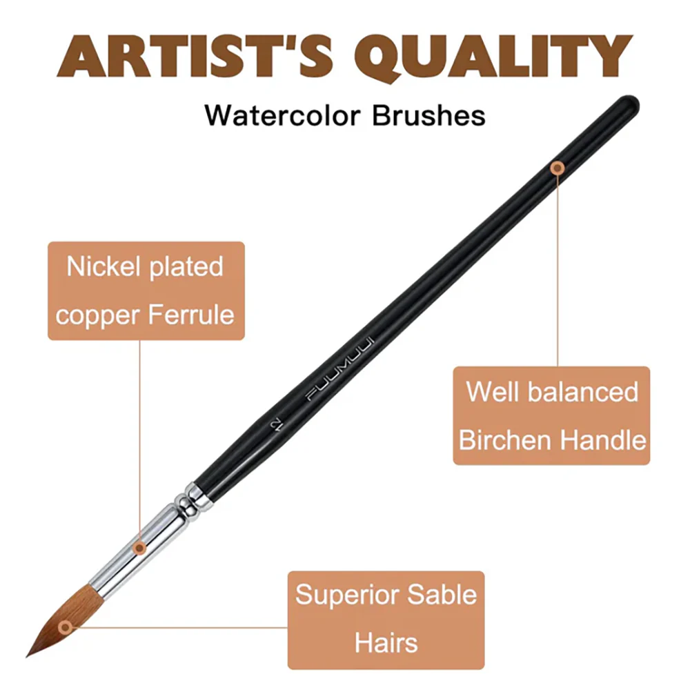 Fuumuui 8pcs Professional Natural Sable Watercolor Brushes - Image 4